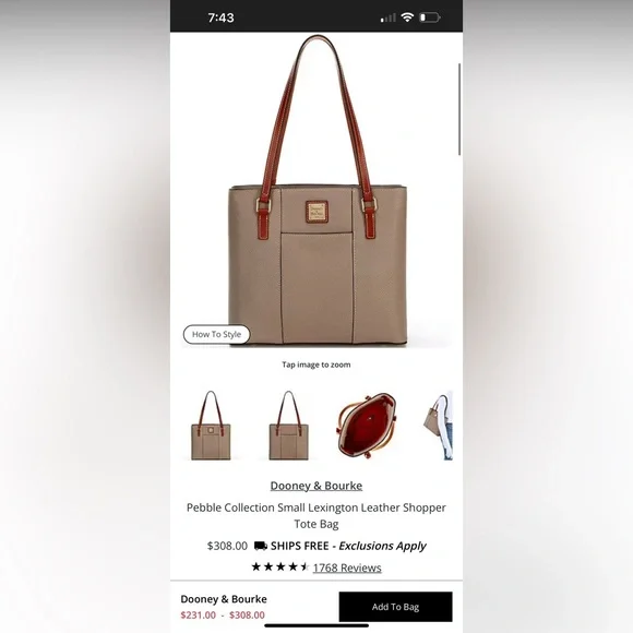 Dooney & Bourke Cream & Brown Pebble Leather Small Lexington Shopper Tote Bag